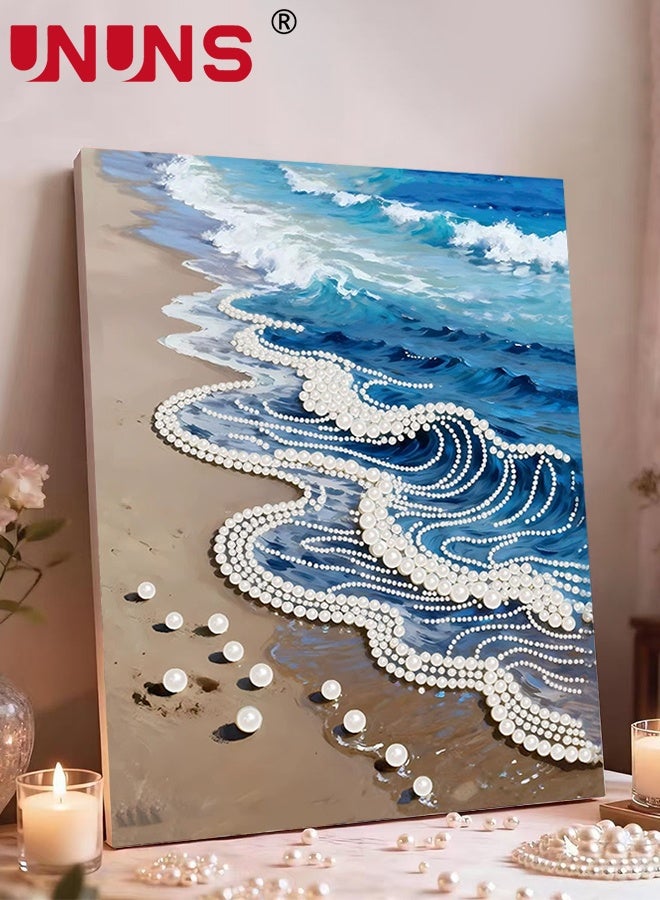 UNUNS طقم رسم لؤلؤة الأمواج للمبتدئين، موضوع DIY المحيط، رسم نقاط لؤلؤة كاملة مع إطار، مستلزمات فنون تخفيف التوتر كهدية لتزيين جدران المنزل - Image 3